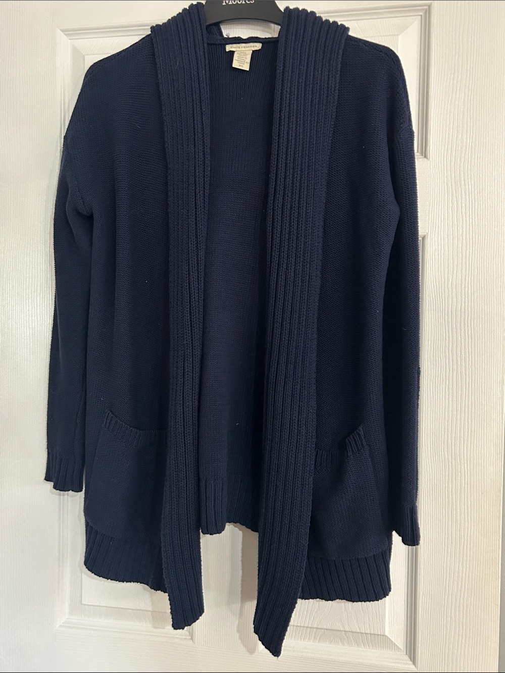 White + Warren Navy Cotton Open Front Cardigan XS